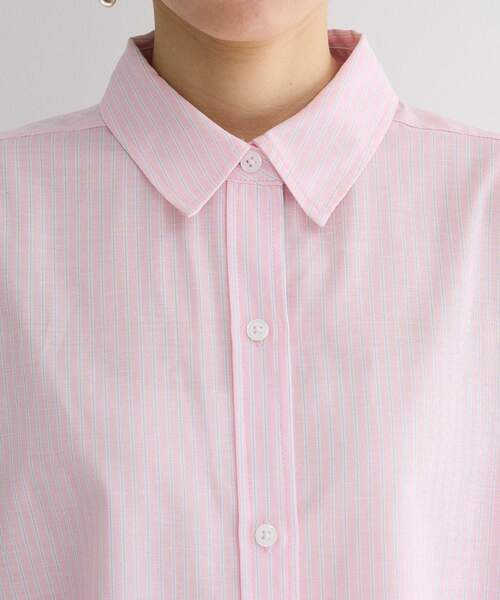 Green　Parks（グリーンパークス）の「綿麻混レギュラーカラーBIGシルエットシャツ（シャツ/ブラウス・レディース・グリーン系その他3/イエロー系その他2/サックスブルー/ピンク系その他/ブルー系その他6・FREE）」の22枚目の写真