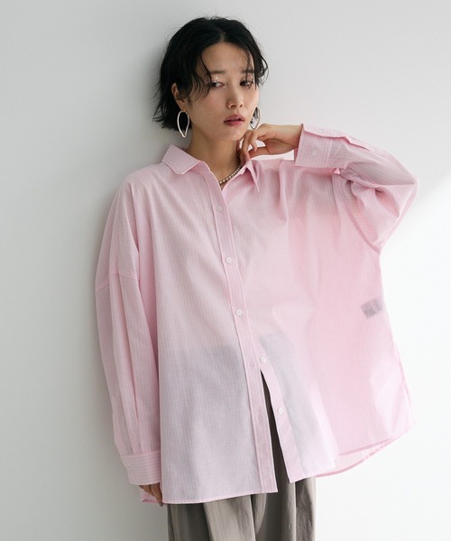 Green　Parks（グリーンパークス）の「綿麻混レギュラーカラーBIGシルエットシャツ（シャツ/ブラウス・レディース・グリーン系その他3/イエロー系その他2/サックスブルー/ピンク系その他/ブルー系その他6・FREE）」の5枚目の写真