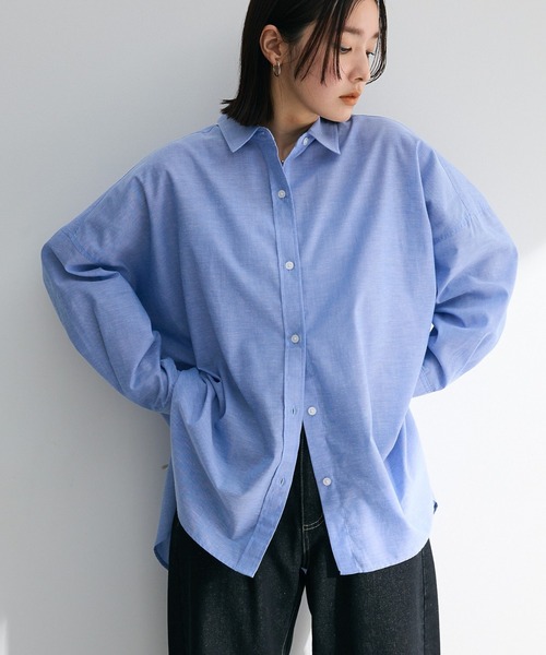 Green　Parks（グリーンパークス）の「綿麻混レギュラーカラーBIGシルエットシャツ（シャツ/ブラウス・レディース・グリーン系その他3/イエロー系その他2/サックスブルー/ピンク系その他/ブルー系その他6・FREE）」の3枚目の写真