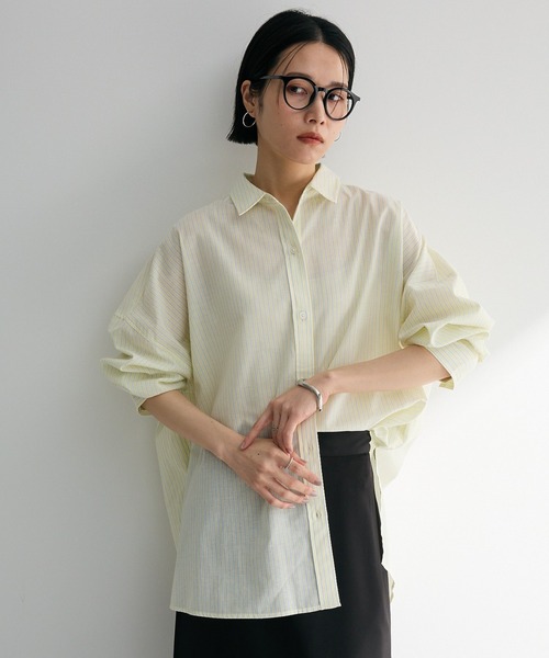 Green　Parks（グリーンパークス）の「綿麻混レギュラーカラーBIGシルエットシャツ（シャツ/ブラウス・レディース・グリーン系その他3/イエロー系その他2/サックスブルー/ピンク系その他/ブルー系その他6・FREE）」の4枚目の写真