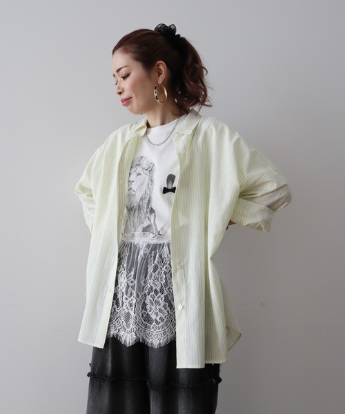 Green　Parks（グリーンパークス）の「綿麻混レギュラーカラーBIGシルエットシャツ（シャツ/ブラウス・レディース・グリーン系その他3/イエロー系その他2/サックスブルー/ピンク系その他/ブルー系その他6・FREE）」の6枚目の写真