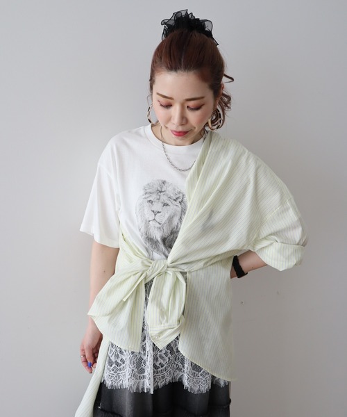 Green　Parks（グリーンパークス）の「綿麻混レギュラーカラーBIGシルエットシャツ（シャツ/ブラウス・レディース・グリーン系その他3/イエロー系その他2/サックスブルー/ピンク系その他/ブルー系その他6・FREE）」の9枚目の写真