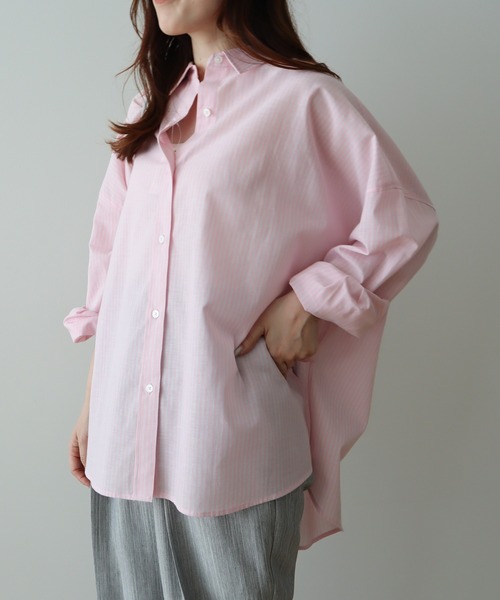 Green　Parks（グリーンパークス）の「綿麻混レギュラーカラーBIGシルエットシャツ（シャツ/ブラウス・レディース・グリーン系その他3/イエロー系その他2/サックスブルー/ピンク系その他/ブルー系その他6・FREE）」の12枚目の写真