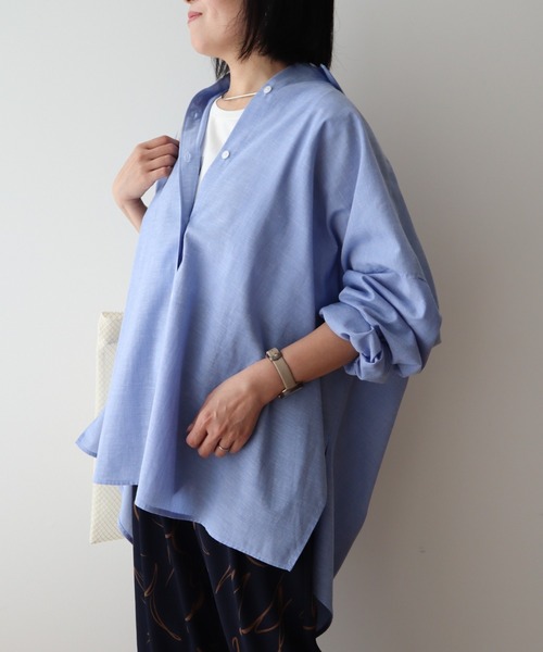 Green　Parks（グリーンパークス）の「綿麻混レギュラーカラーBIGシルエットシャツ（シャツ/ブラウス・レディース・グリーン系その他3/イエロー系その他2/サックスブルー/ピンク系その他/ブルー系その他6・FREE）」の11枚目の写真