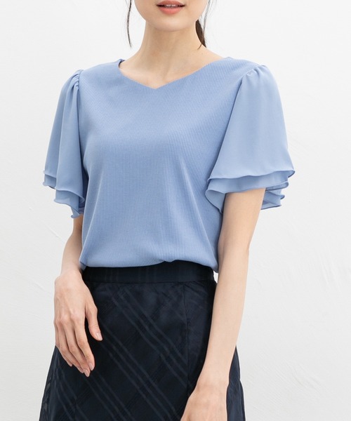 Honeys（ハニーズ）の「【ハニさら・接触冷感・ＵＶカット】ハートネックトップス（Tシャツ/カットソー・レディース・オレンジ系その他/アイボリー/サックスブルー/ブラック/ボルドー・L/LL/M/S）」の3枚目の写真
