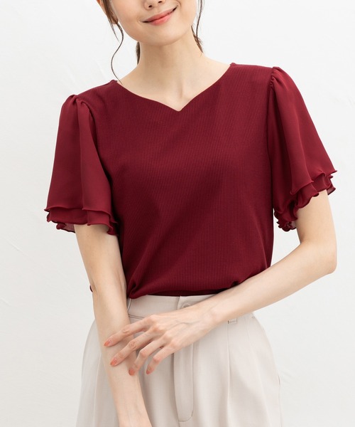 Honeys（ハニーズ）の「【ハニさら・接触冷感・ＵＶカット】ハートネックトップス（Tシャツ/カットソー・レディース・オレンジ系その他/アイボリー/サックスブルー/ブラック/ボルドー・L/LL/M/S）」の4枚目の写真