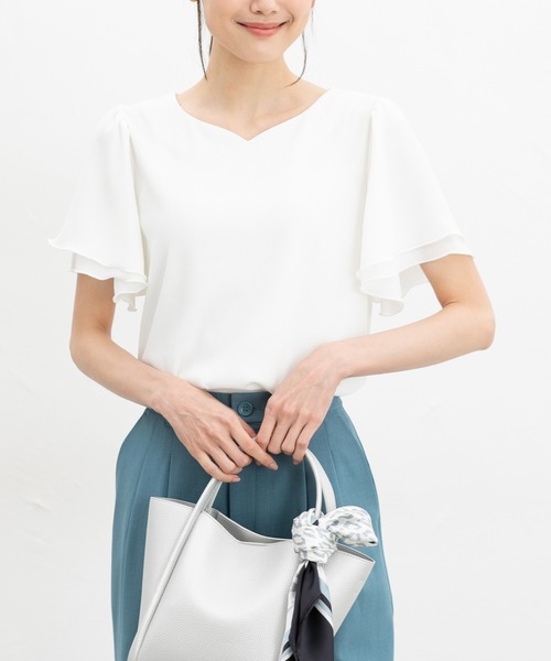 Honeys（ハニーズ）の「【ハニさら・接触冷感・ＵＶカット】ハートネックトップス（Tシャツ/カットソー・レディース・オレンジ系その他/アイボリー/サックスブルー/ブラック/ボルドー・L/LL/M/S）」の10枚目の写真