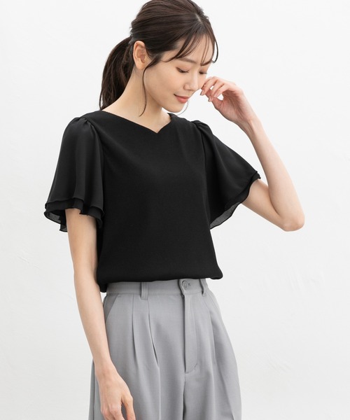 Honeys（ハニーズ）の「【ハニさら・接触冷感・ＵＶカット】ハートネックトップス（Tシャツ/カットソー・レディース・オレンジ系その他/アイボリー/サックスブルー/ブラック/ボルドー・L/LL/M/S）」の13枚目の写真