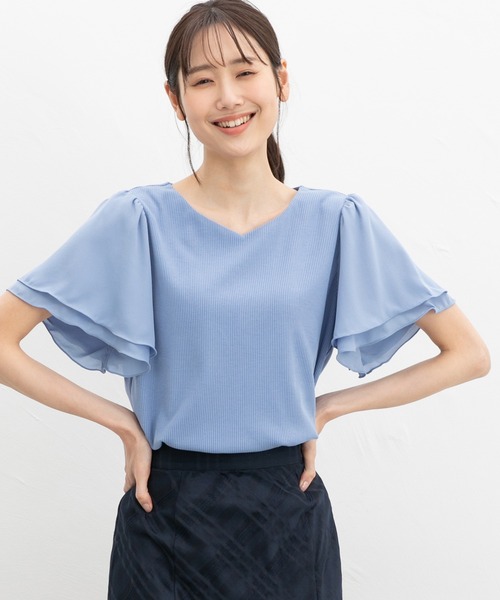 Honeys（ハニーズ）の「【ハニさら・接触冷感・ＵＶカット】ハートネックトップス（Tシャツ/カットソー・レディース・オレンジ系その他/アイボリー/サックスブルー/ブラック/ボルドー・L/LL/M/S）」の15枚目の写真