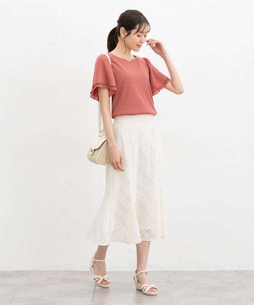 Honeys（ハニーズ）の「【ハニさら・接触冷感・ＵＶカット】ハートネックトップス（Tシャツ/カットソー・レディース・オレンジ系その他/アイボリー/サックスブルー/ブラック/ボルドー・L/LL/M/S）」の16枚目の写真