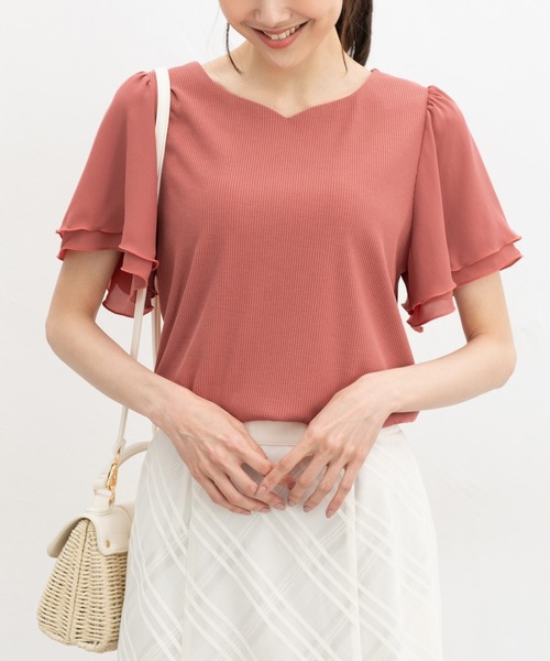 Honeys（ハニーズ）の「【ハニさら・接触冷感・ＵＶカット】ハートネックトップス（Tシャツ/カットソー・レディース・オレンジ系その他/アイボリー/サックスブルー/ブラック/ボルドー・L/LL/M/S）」の17枚目の写真