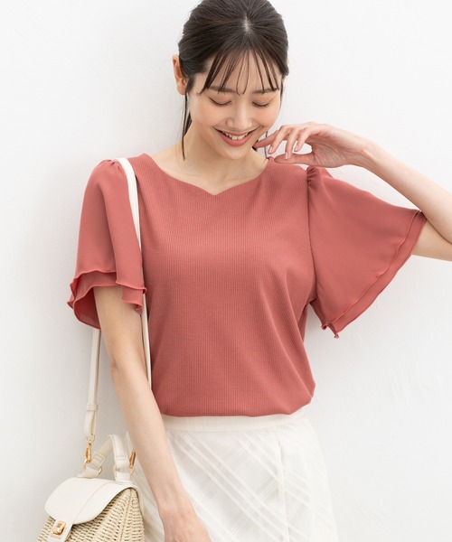 Honeys（ハニーズ）の「【ハニさら・接触冷感・ＵＶカット】ハートネックトップス（Tシャツ/カットソー・レディース・オレンジ系その他/アイボリー/サックスブルー/ブラック/ボルドー・L/LL/M/S）」の18枚目の写真