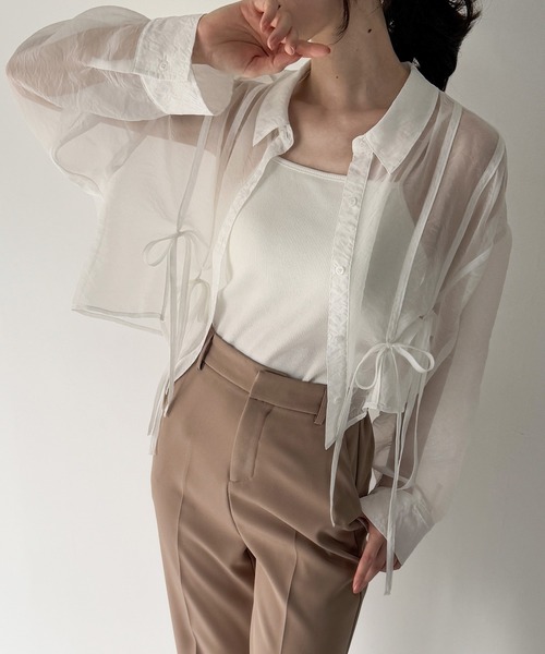 junoah(ジュノア)の「リボンタックシアーシャツ(シャツ/ブラウス・レディース・ブラック/クリーム/ホワイト・SMALL/MEDIUM/LARGE)」の5枚目の写真