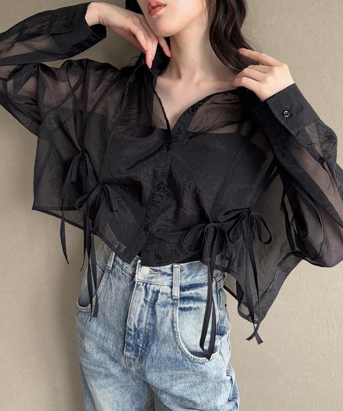 junoah(ジュノア)の「リボンタックシアーシャツ(シャツ/ブラウス・レディース・ブラック/クリーム/ホワイト・SMALL/MEDIUM/LARGE)」の10枚目の写真