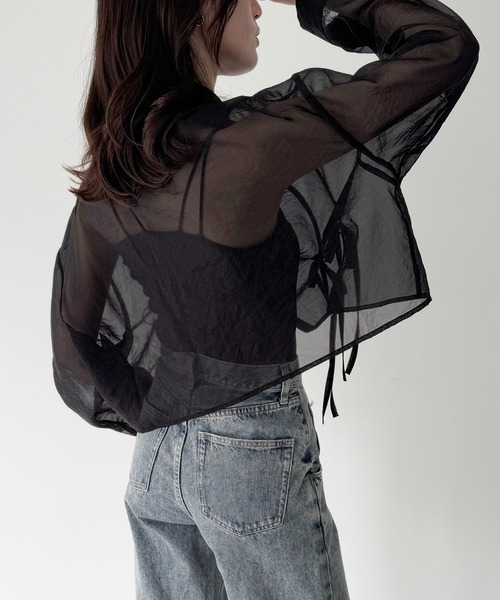 junoah(ジュノア)の「リボンタックシアーシャツ(シャツ/ブラウス・レディース・ブラック/クリーム/ホワイト・SMALL/MEDIUM/LARGE)」の11枚目の写真