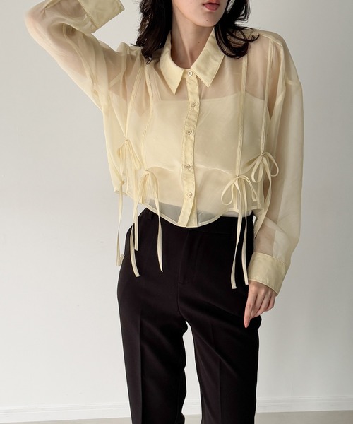 junoah(ジュノア)の「リボンタックシアーシャツ(シャツ/ブラウス・レディース・ブラック/クリーム/ホワイト・SMALL/MEDIUM/LARGE)」の13枚目の写真