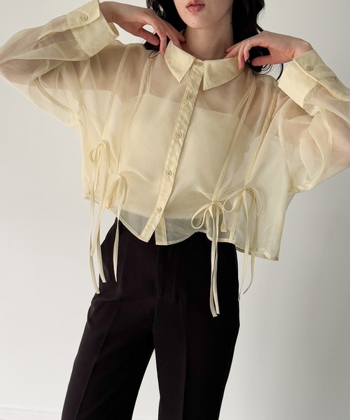 junoah(ジュノア)の「リボンタックシアーシャツ(シャツ/ブラウス・レディース・ブラック/クリーム/ホワイト・SMALL/MEDIUM/LARGE)」の14枚目の写真
