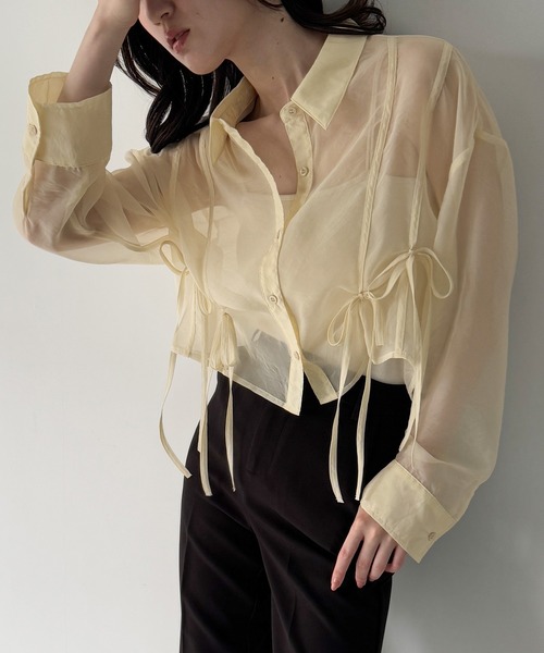 junoah(ジュノア)の「リボンタックシアーシャツ(シャツ/ブラウス・レディース・ブラック/クリーム/ホワイト・SMALL/MEDIUM/LARGE)」の16枚目の写真