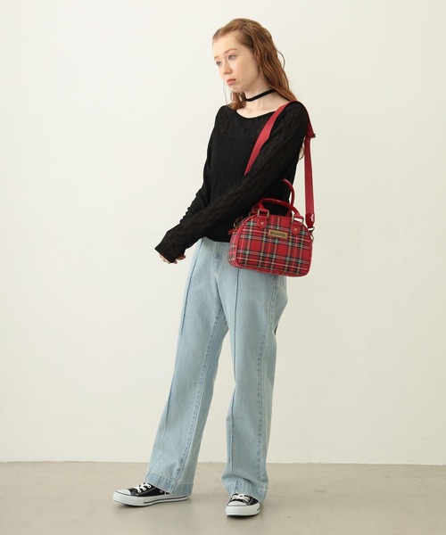 MILKFED.(ミルクフェド)の「PLAID PATTERN BOSTON BAG(ショルダーバッグ・レディース・ブラック/レッド/チャコール・ONE SIZE)」の5枚目の写真