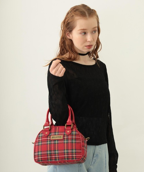 MILKFED.(ミルクフェド)の「PLAID PATTERN BOSTON BAG(ショルダーバッグ・レディース・ブラック/レッド/チャコール・ONE SIZE)」の9枚目の写真