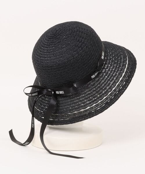 PINK HOUSE（ピンクハウス）の「ロゴリボン付きスカラップブレードハット（ハット・レディース・ベージュ/ブラック・フリー）」の2枚目の写真
