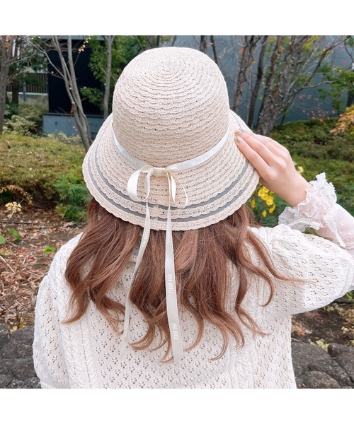 PINK HOUSE（ピンクハウス）の「ロゴリボン付きスカラップブレードハット（ハット・レディース・ベージュ/ブラック・フリー）」の3枚目の写真