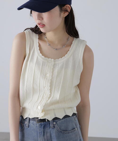 FREE'S MART（フリーズマート）の「スカラップ編みニットタンクトップ（ニット/セーター・レディース・ブラック/ホワイト/レッド・FREE）」の21枚目の写真