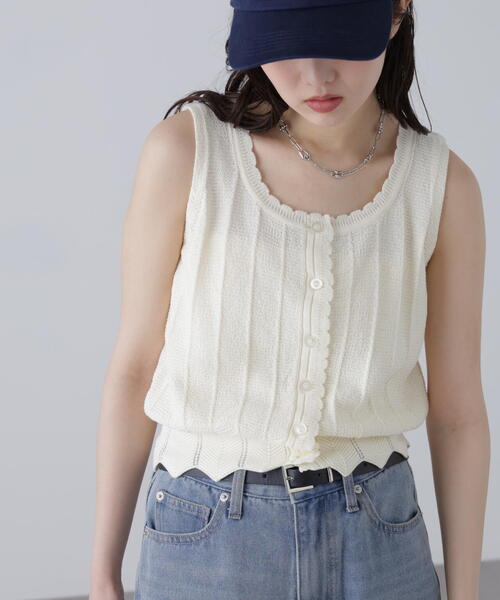 FREE'S MART（フリーズマート）の「スカラップ編みニットタンクトップ（ニット/セーター・レディース・ブラック/ホワイト/レッド・FREE）」の22枚目の写真