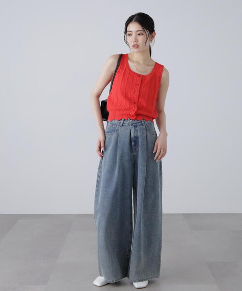 FREE'S MART（フリーズマート）の「スカラップ編みニットタンクトップ（ニット/セーター・レディース・ブラック/ホワイト/レッド・FREE）」の4枚目の写真