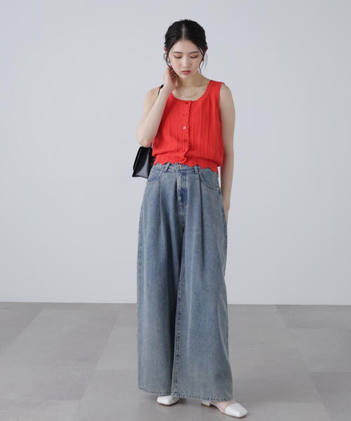 FREE'S MART（フリーズマート）の「スカラップ編みニットタンクトップ（ニット/セーター・レディース・ブラック/ホワイト/レッド・FREE）」の5枚目の写真