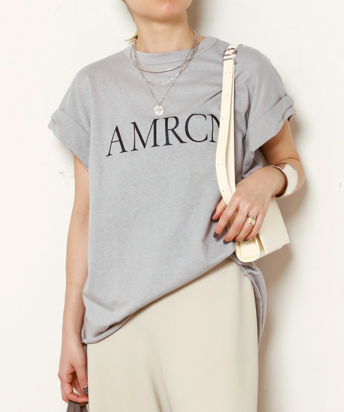 【ご予約品】 AMERICANA/アメリカーナ】 ロールアップTシャツ（Tシャツ AMRCN トップス