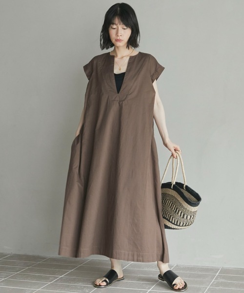 Doux archives（ドゥアルシーヴ）の「フレンチスキッパーボイルワンピース（ワンピース・レディース・ブラウン/キャメル/チャコールグレー・38）」の3枚目の写真
