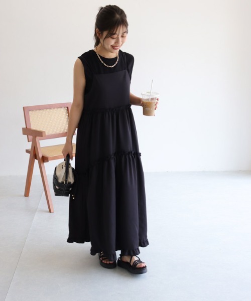 Pierrot（ピエロ）の「インナーセットティアードフリルキャミワンピース（ワンピース・レディース・ブラック×ブラック/ブラック・PM/L/M）」の10枚目の写真