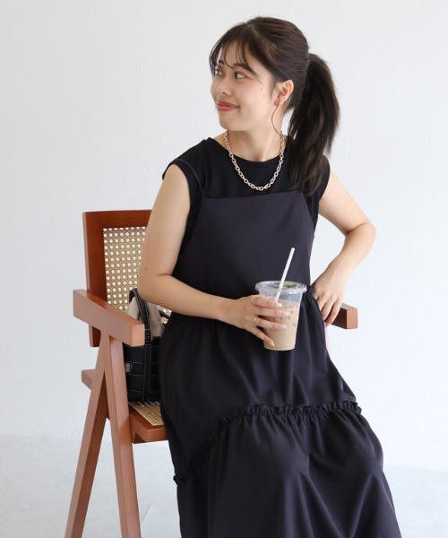 Pierrot（ピエロ）の「インナーセットティアードフリルキャミワンピース（ワンピース・レディース・ブラック×ブラック/ブラック・PM/L/M）」の11枚目の写真