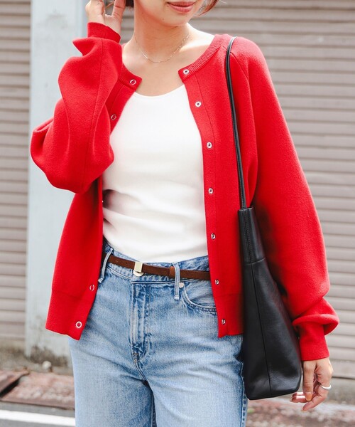 B:MING by BEAMS（ビーミングバイビームス）の「2way スウェット ライク カーディガン (手洗い可)（カーディガン/ボレロ・レディース・オフホワイト/レッド/ライトグレー・ONE SIZE）」の2枚目の写真