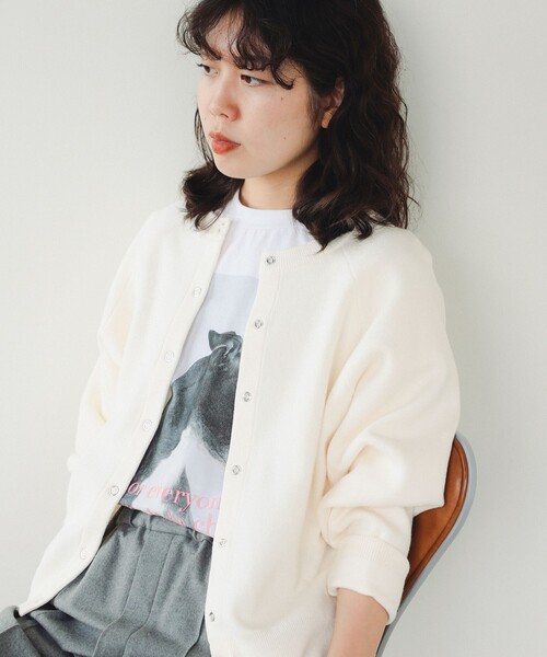 B:MING by BEAMS（ビーミングバイビームス）の「2way スウェット ライク カーディガン (手洗い可)（カーディガン/ボレロ・レディース・オフホワイト/レッド/ライトグレー・ONE SIZE）」の3枚目の写真