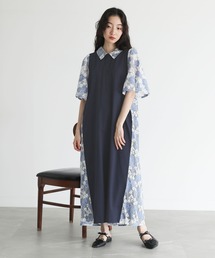 36 プランテーション plantation 総柄 花柄 ワンピース シャツ 青 アフタヌーンティー ワードローブ ワンピース シャツワンピース