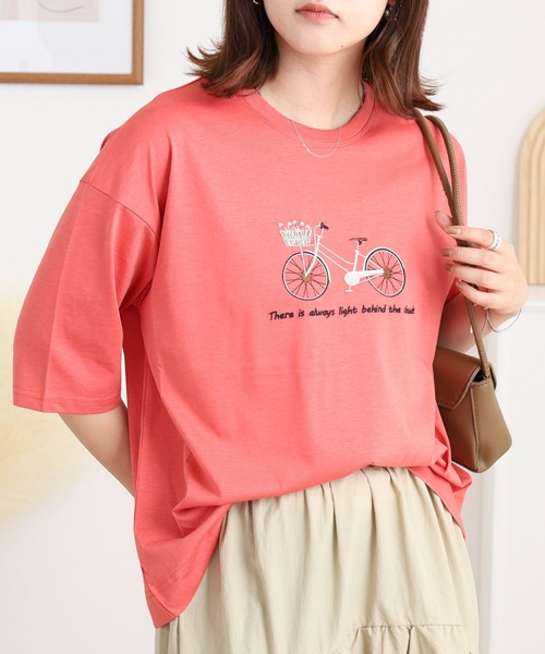 BRODIAEA(ブローディア)の「BRODIAEA 自転車刺繍半袖Tシャツ(Tシャツ/カットソー・レディース・オフホワイト/ライム/コーラル/ネイビー・40)」の4枚目の写真