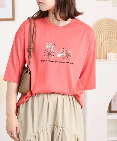 BRODIAEA(ブローディア)の「BRODIAEA 自転車刺繍半袖Tシャツ(Tシャツ/カットソー・レディース・オフホワイト/ライム/コーラル/ネイビー・40)」の20枚目の写真