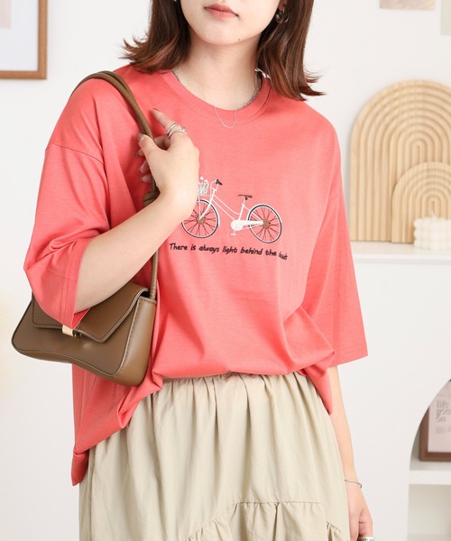 BRODIAEA(ブローディア)の「BRODIAEA 自転車刺繍半袖Tシャツ(Tシャツ/カットソー・レディース・オフホワイト/ライム/コーラル/ネイビー・40)」の9枚目の写真