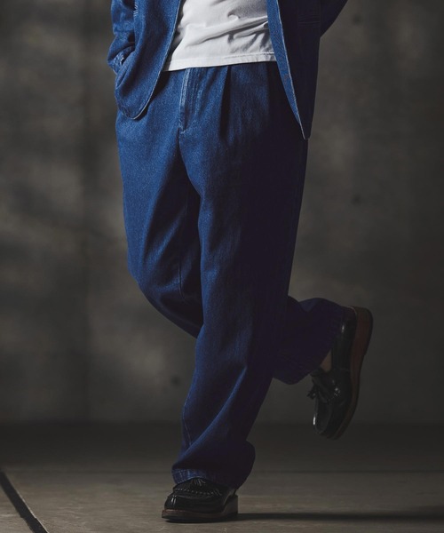 GLIMCLAP(グリムクラップ)の「mp13871-Denim wide-leg trousers-Distressed for a vintage look- デニムパンツ(デニムパンツ・メンズ・インディゴブルー/コバルトブルー/ライトグレー/ブラック・S/M/L)」の5枚目の写真