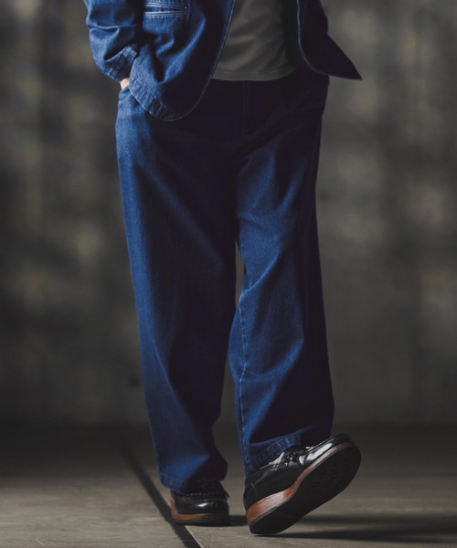 GLIMCLAP(グリムクラップ)の「mp13871-Denim wide-leg trousers-Distressed for a vintage look- デニムパンツ(デニムパンツ・メンズ・インディゴブルー/コバルトブルー/ライトグレー/ブラック・S/M/L)」の6枚目の写真