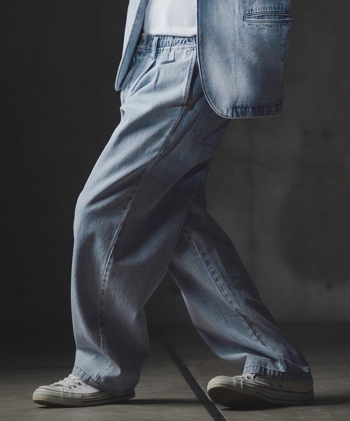GLIMCLAP(グリムクラップ)の「mp13871-Denim wide-leg trousers-Distressed for a vintage look- デニムパンツ(デニムパンツ・メンズ・インディゴブルー/コバルトブルー/ライトグレー/ブラック・S/M/L)」の12枚目の写真