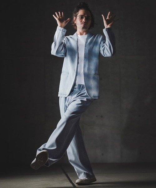 GLIMCLAP(グリムクラップ)の「mp13871-Denim wide-leg trousers-Distressed for a vintage look- デニムパンツ(デニムパンツ・メンズ・インディゴブルー/コバルトブルー/ライトグレー/ブラック・S/M/L)」の14枚目の写真