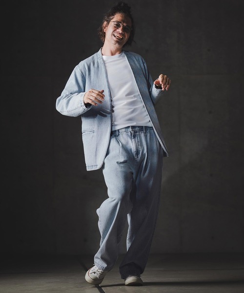 GLIMCLAP(グリムクラップ)の「mp13871-Denim wide-leg trousers-Distressed for a vintage look- デニムパンツ(デニムパンツ・メンズ・インディゴブルー/コバルトブルー/ライトグレー/ブラック・S/M/L)」の15枚目の写真