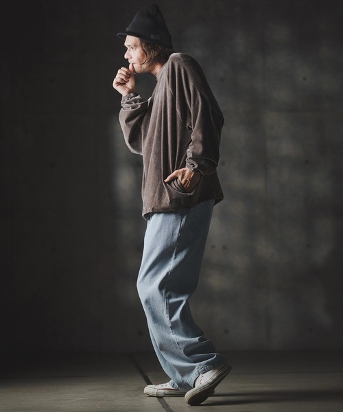 GLIMCLAP(グリムクラップ)の「mp13871-Denim wide-leg trousers-Distressed for a vintage look- デニムパンツ(デニムパンツ・メンズ・インディゴブルー/コバルトブルー/ライトグレー/ブラック・S/M/L)」の17枚目の写真