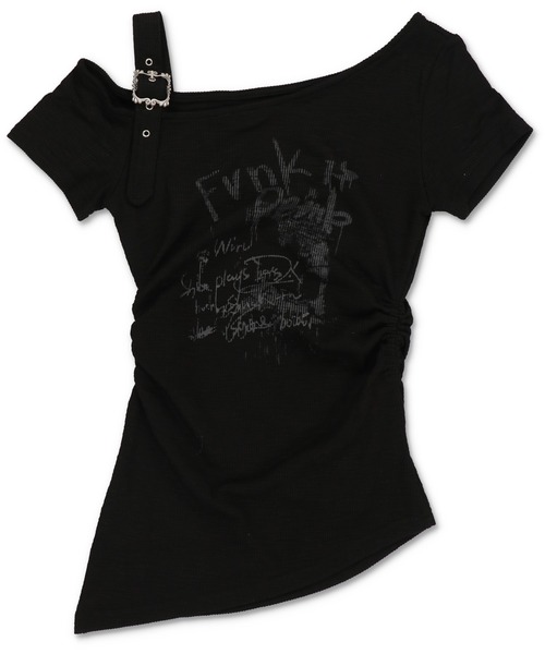 SPINNS（スピンズ）の「オフショル半袖カットソー/ベルトギャザー（Tシャツ/カットソー・レディース・チャコール/ホワイト/ブラック・ONESIZE）」の3枚目の写真