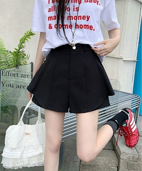 kirakiraShop（キラキラショップ）の「レイヤード風 フレア ショートパンツ 短パン ショーパン（その他パンツ・レディース・ブラック/グレー/モカ/ホワイト・S/M/L）」の3枚目の写真