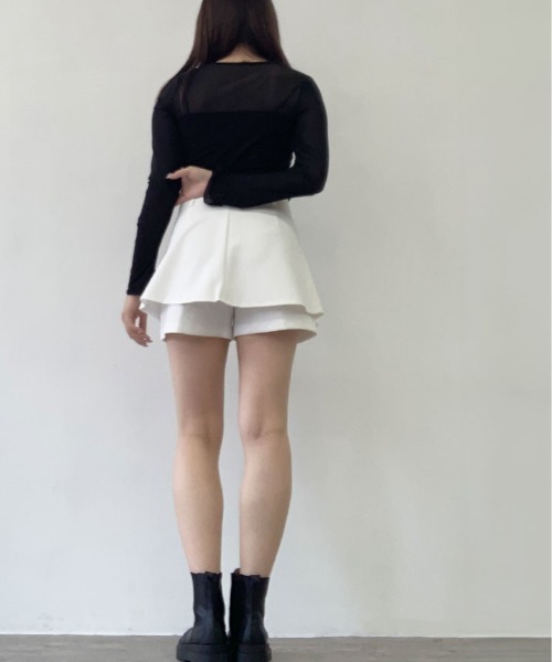 kirakiraShop（キラキラショップ）の「レイヤード風 フレア ショートパンツ 短パン ショーパン（その他パンツ・レディース・ブラック/グレー/モカ/ホワイト・S/M/L）」の6枚目の写真