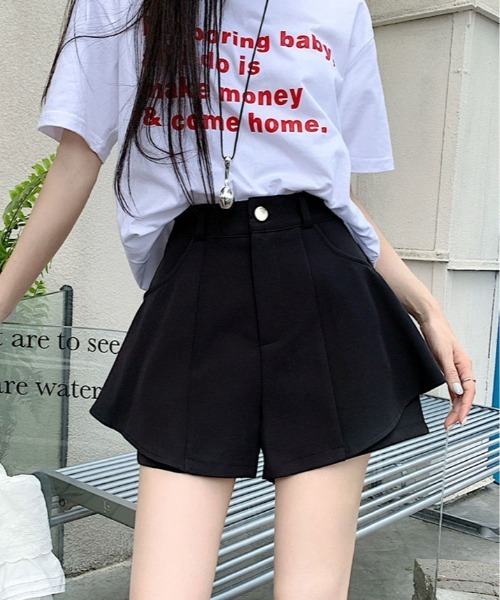 kirakiraShop（キラキラショップ）の「レイヤード風 フレア ショートパンツ 短パン ショーパン（その他パンツ・レディース・ブラック/グレー/モカ/ホワイト・S/M/L）」の9枚目の写真